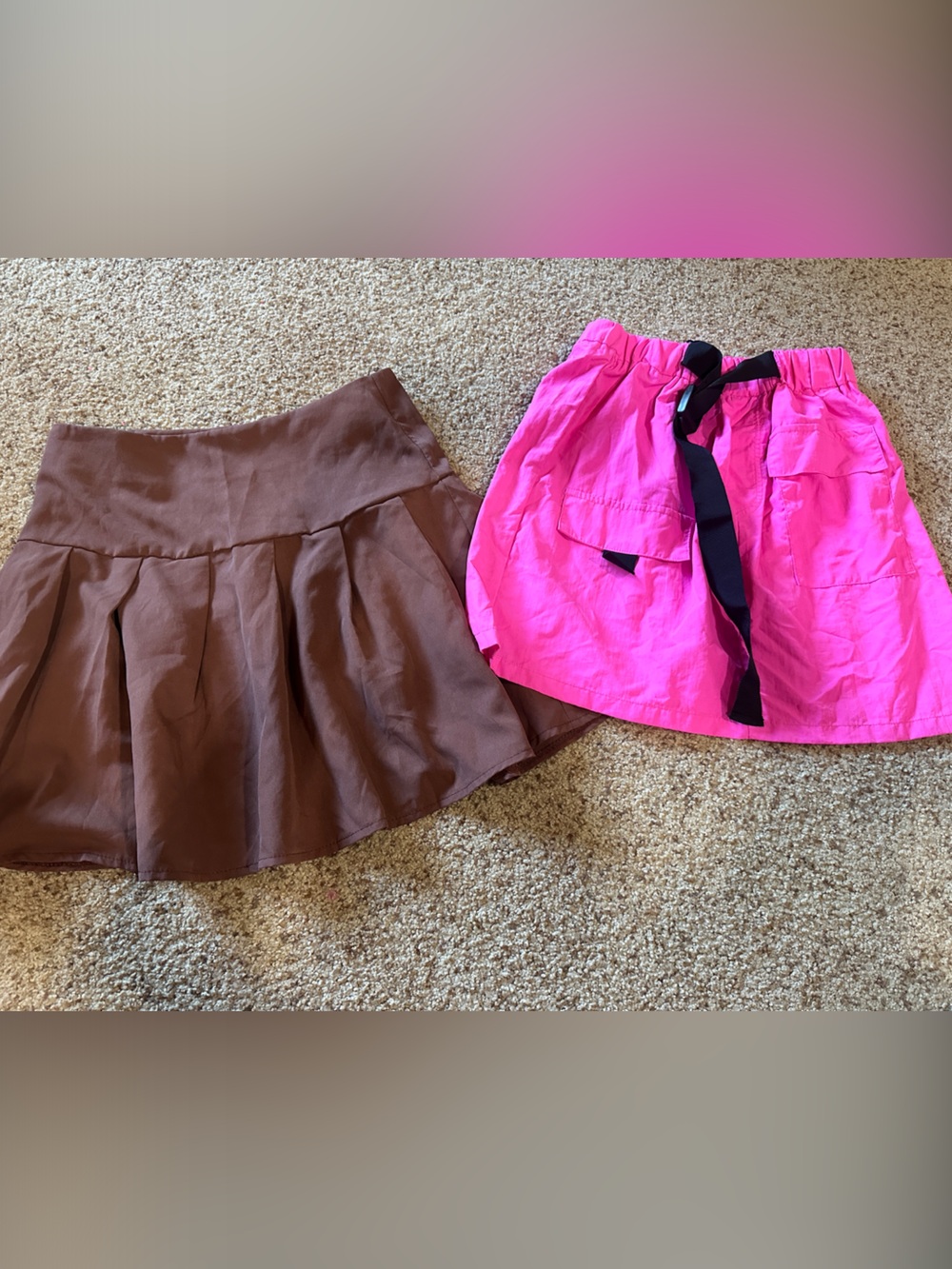 Very J Pink Skirt with Black Tie & Brown Flared Skirt